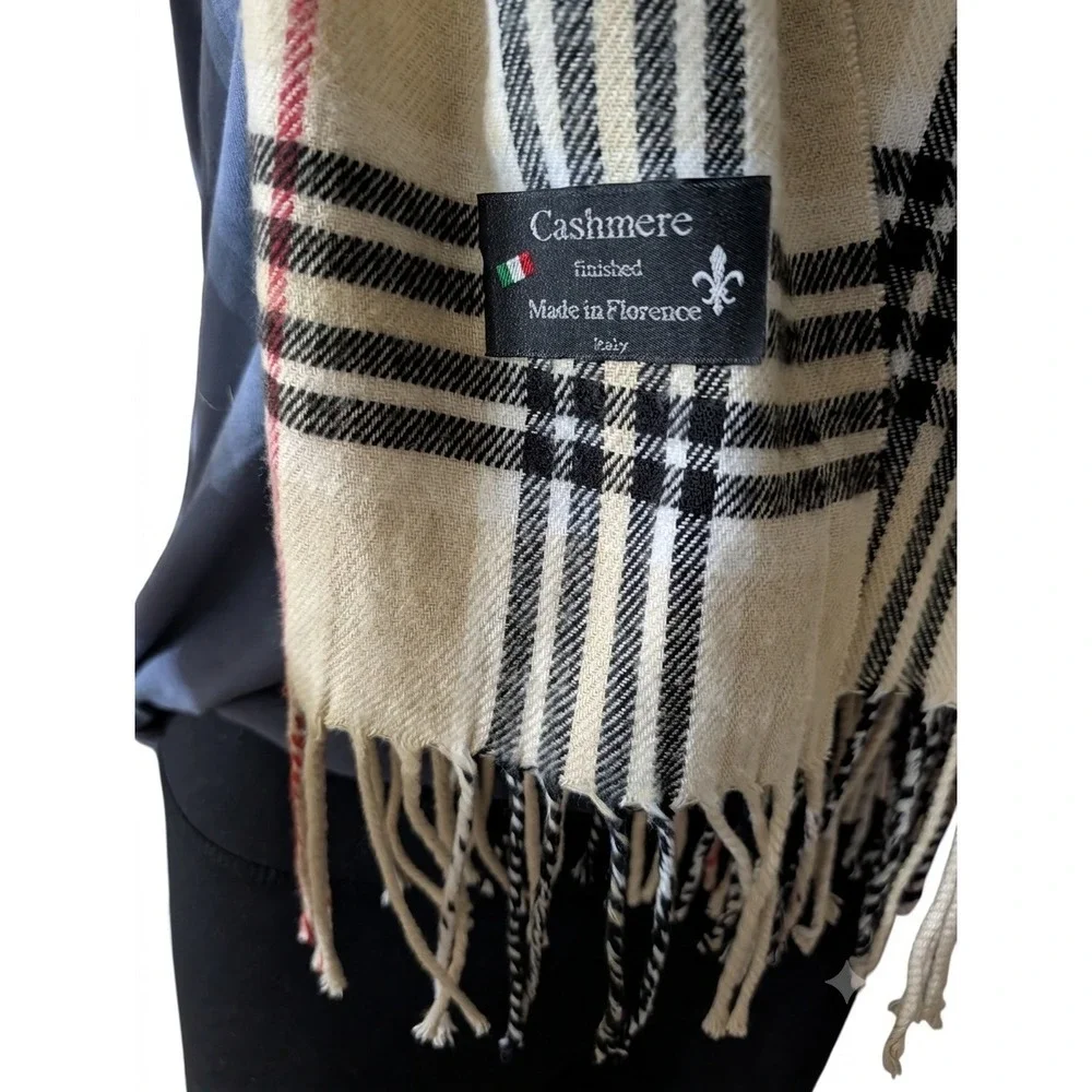Vintage Cashmere Finished Made in Florence Italy Plaid Scarf
